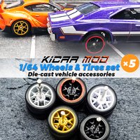 1/64 Wheels with Fixed Rubber Tires Branched Spoke for Toy Model Diecast Cars Refiting Parts for Hotwheels (5 sets for 5 Cars)