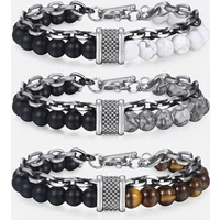 New Best-selling tiger Eye Lapis Lazuli Beaded Stainless Steel Chain Double-layer Bracelet Fashionable and Personalized Jewelry