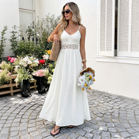 2026 Summer New Style, Fresh and Sweet Style Plaid Solid Color Open V-Neck Dress, Beach Style