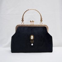 NEW Vintage Black Velvet Handbag Shell Lock Bag Bags Chic Women's Chain Purse Handmade Lay Bag Stylish Retro Women's Handbags