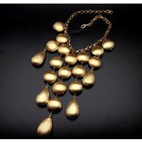 KKGEM 26mm Coin & 23x38mm teardrop Gold Plated Brushed Bead Festoon Necklace For Women Jewelry Statement Necklace