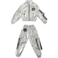 1set/lot Boy Girl Hip-Hop Set Silver Color Jazz Dance Costume Performance Jazz Clothes Dance Costume