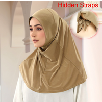 Crystal Hemp Women's Hijab Cap with Hidden Straps Solid Muslim Ladies Inner Cap Bonnet Turban Soft Elastic Underscarf Head Wraps