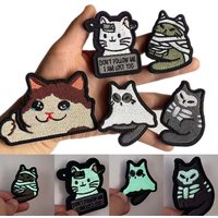 Luminous Ghost Cat,Cartoon Fabric Stickers Embroidery Hook and Loop Patches Glow in Dark Tactical Badge For Backpack,Clothing