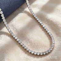 925 Sterling Silver 4MM Tennis Chain Necklace for Women, Iced Out Cubic Zirconia Choker, Luxury Wedding Party Jewelry Gift