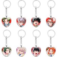 Comic Anime Phantom Busters Keychain Manga Character Glass Cabochon Heart Shaped 25MM Pendant Keychain Jewelry Charm Gift
