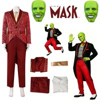 Horror JimCarry Suit Red Suit Green Mask Suits and Ties Movie The Mask Cosplay Outfit Stanley Python-patterned Halloween Clown