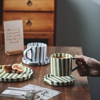 Retro Minimalist Striped Hand Drawn Cups Plate Set Ceramic Tableware Coffee Cups Afternoon Tea Milk Mugs Drinkware Holiday Gifts