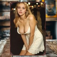 High Definition Metal Tin Sign Vintage Blonde Bombshell in White Lace Nightgown Retro Wall Art Decor for Home Bedroom Bar Man Ca