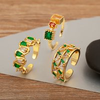 Nidin Hot Sale Personality Design Inlaid Colorful Zircon Open Rings Adjustable For Women Irregular Punk Style Finger Jewelry