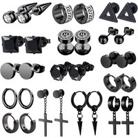 1 Pairs Black Stainless Steel Earrings Punk Unisex Geometry Simple Trend Fashion Drop Earrings Women Men Gothic Stud Earrings