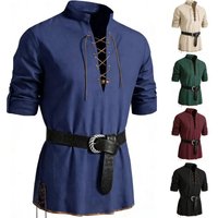 Carnival Mens Medieval Pirate Renaissance Shirt Cotton Retro Lace Up Shirts Viking Long Sleeve Halloween Dress Up Costume Tops