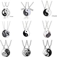 2 Pcs/Set Couple Necklace Vintage Yin Yang Gossip Pendant Choker Jewelry For Best Friends Yin Yang Tai Chi Necklace Friendship