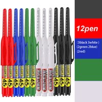 12Pcs Multi-Purpose 45mm Deep Drill Hole Long Nib Waterproof Marker Pens for Bathroom Woodworking Long Head Carpenter Pen White