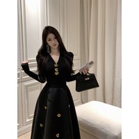 Elegant V-Neck Women's Top And A-Line Skirt Two-Piece Set Fashionable Business Look Warm Knitted Winter Autumn Ensemble