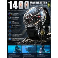 2026 TANK Ultra New 1400mAh Big Battery Smart Watch Men GPS path Sport Flashlight BT Call Waterproof Outdoor Military Smartwatch
