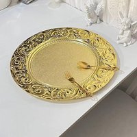 Decorative Gold Plastic Charger Plate Dinner Serving Tray Reusable Design For Wedding Christmas Banquet Party Table Decor