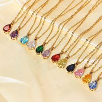 Water Drop New Arrival Fashion 18K PVD Plated Chain Stainless Steel Cubic Zircon Charms Pendant Birthstone for DIY Necklace