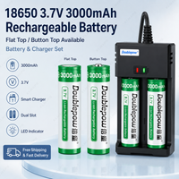 High Capacity 18650 3.7V 3000mAh Rechargeable Battery Flat Top Button Top with Dual Slot Smart Charger for Torch DIY Devices