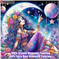 Moon 100% Fairy Dust Diamond Painting Cross Stitch Kit Flower Girl Crystal Diamond Embroidery Rhinestone Mosaic Home Decor Gift