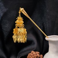 Ancient Thai Metal Flower Hair Fork Leaves Ethnic Style Golden Tassels Hair Fork Waterproof Lightweight Ethnic Style Hair Sticks