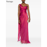 Verngo Hot Pink Elegant Shiny Prom Gowns One Shoulder Mermaid Formal Occasion Dresses Women Modern Prom Party Dress Customized
