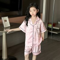 Girls Pajamas Set Soft Silk Satin 2-Piece PJs Sleepwear Kids Short Sleeve Short Pants Princess Button Down Outfit Set Size 3-13Y