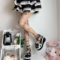 1Pair Sweet Y2K Girls Stocking Tights Club Party Pantyhose Musical Note Black Women Stocking Symbol Print Lolita Tights Hosiery‘