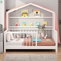 Cama Montessori House Shaped Pine Wood Bed With Rails Wooden House Bed For Kids Children Bedroom Home Use Decor Furniture Room