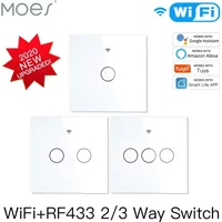 MOES NEW WiFi RF433 Smart Touch Switch 2/3 Way Smart Life/Tuya App Control,Alexa Google Home Voice Control 1/2/3/4 Gang EU