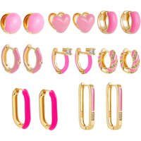Cute Enamel Pink Geometric Round Heart Hoop Earrings Minimalist Gold Color Copper CZ Zirconia Hoop Huggies Korean Jewelry Gifts