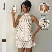2026 summer new style, vintage women's short skirt, polka dot neckline backless dress, suitable for vacation