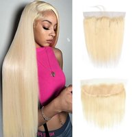 613 Blonde Straight Hair Transparent Lace Closure 13x4 Lace Frontal Pre-Plucked with Baby Hair 100% Human Hair For Women