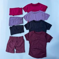 2Pcs Seamless Yoga Set Short Sleeve Crop Top Sports Shorts Women Workout Running Fitness Gym Suit Original Activewear
