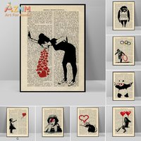 AZNM Vintage Dictionary Page Banksy Style Street Art Unframed Canvas Wall Art Print Graffiti Pop Art Collage Wall Decor for Livi