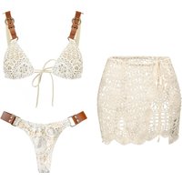 White Crochet 3Pcs Bikini Set Sexy Women Swimsuit Push Up Swimwear Brazilian Biquini Beach Skirt Micro Bikinis Bathing Suits