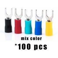 100Pcs/Lot fork type wire spring terminal SV2-4 1.5-2.5mm² U Y brass insulated spade crimping wire cable connector AWG16-14