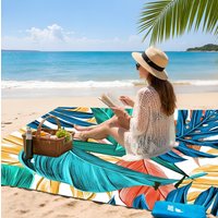200x240cm Extra Large Palm leaf Beach Mat Sandproof Waterproof Lightweight Outdoor Picnic Blanket for Beach Camping Trave