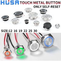 12/16/19/22/25/30mm Short Stroke Mini Waterproof Metal Push Button Switch Power Led Light Momentary 5/12/24/220V Black 1NO