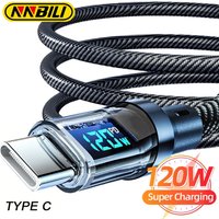 NNBILI 120W Super Fast Charging Cable Real-time Digital Display USB A to Type C data Cable For iPhone Android Phones Universal