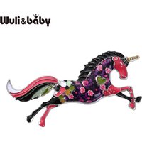 Wuli&baby Lovely Running Unicorn Horse Brooches For Women Unisex Cute 3-color Flower Animal Causal Party Brooch Pins Gifts