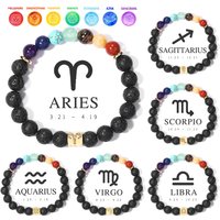 12 Zodiac Bracelet 7 Chakra Bracelet Stainless Steel Energy Natural Volcanic Stone Beads 8mm Men's Bracelets Wholesale Chakra