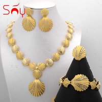 Sunny Jewelry Set Costume Shell Earrings Necklace Bracelet Ring Simple Design Gold Plated For Women Bridal Wedding Party