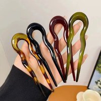 U-Shaped French Twist Hair Stick Hair Clip Plastic Wavy Hairpins Vintage Green Tortoise Women Hair Sticks Headwear Accessories