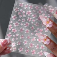 1/2Pcs 5D Pink Jelly Cherry Blossom Nail Stickers Ice Transparent Sakura Self-Adhesive Nail Decals Spring Floral Manicure Slider