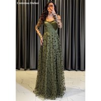Contessa Custom Olive Green Off-Shoulder Evening Dress Corset Beaded Prom Dresses Tulle Vestidos De Noche Bodice Formal Evening