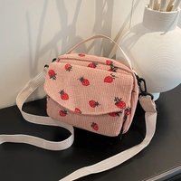 Cute College Style Mini Corduroy Crossbody Bags, Strawberry Print Versatile Sweet Style Shoulder Bag, Suitable for Commuting