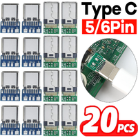 1-20pcs Type C Female Connectors 5/6Pin Usb Electric Terminals Welding DIY Data Cable Support PCB Board Jack Equipment Repair