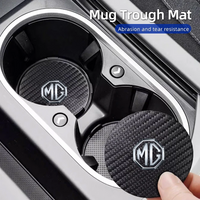 2Pcs Car Cup Holder Mat Carbon Fiber Leather Water Cup Pad For MG HS MG4 EV Cyberster ZS ES5 ONE MG3 MG5 MG7 MARVEL R Accessorie