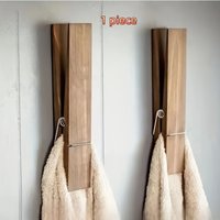 1pcs Extra-Large Wooden Towel Holder with Hooks - Adjustable, Classic Style for Kitchen & Bathroom Decor